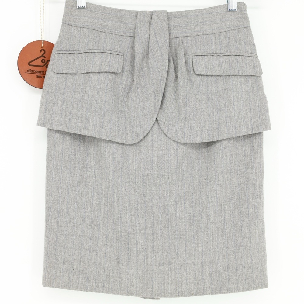 LOVE MOSCHINO Gray Pinstripe Wool Peplum Pencil Skirt 4 Read Slit Career Office
